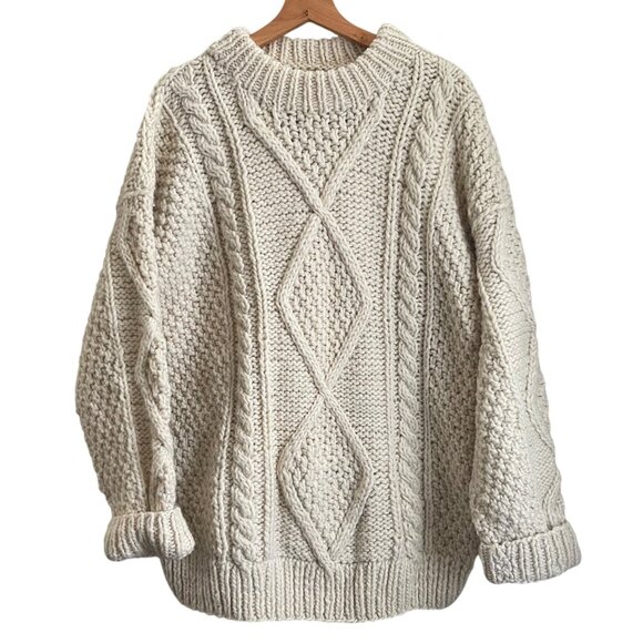 Vtg Artesanias Tamia Wool Sweater Size XL Oversized Chunky Cable Knit Fisherman - Picture 2 of 7